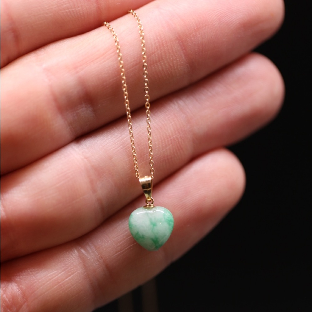 Jade Green Heart 14k Yellow Gold